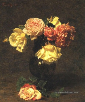  fleurs - Roses blanches et roses peintre de fleurs Henri Fantin Latour